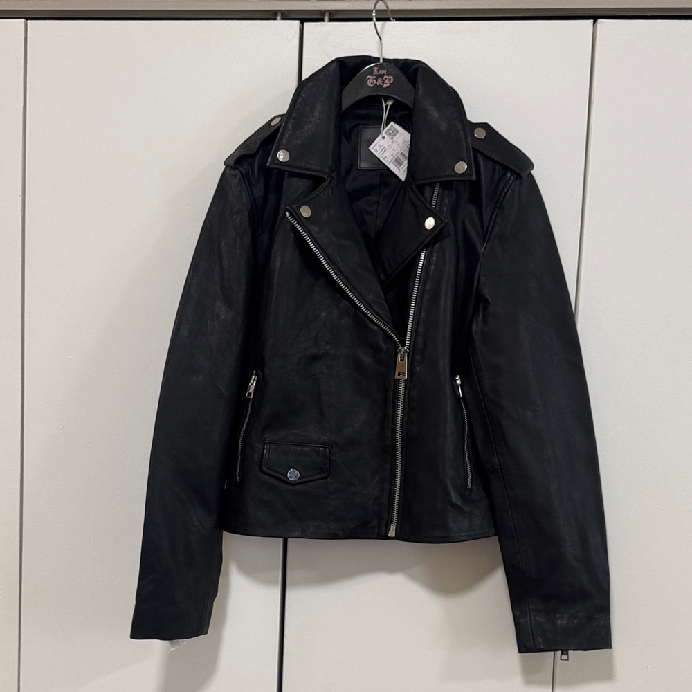Mango Black Leather Biker Jacket
